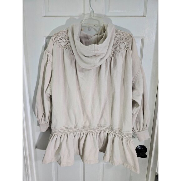 Free People Womens Ivory Smocked Tunic Hoodie Sweatshirt Mini Dress Size S - Picture 5 of 11